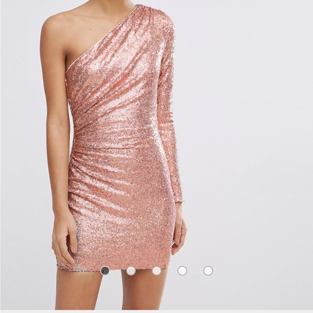 Vici One-Shoulder Rose Gold Sequin Mini Dress